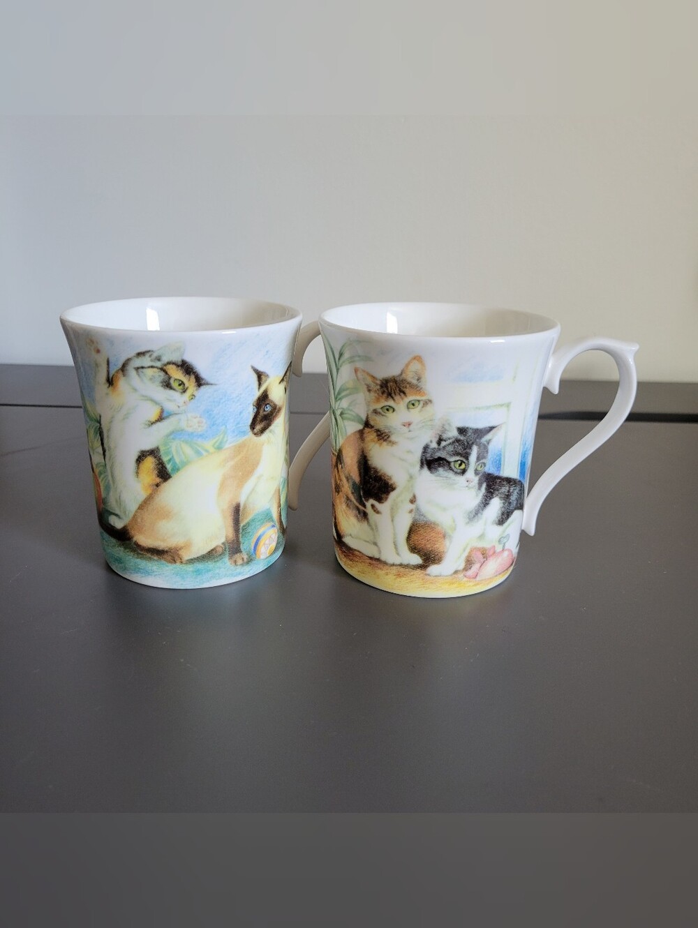 Vintage Elite Fine Bone China Porcelain Cat Coffee Mugs Made In England Set Of 2